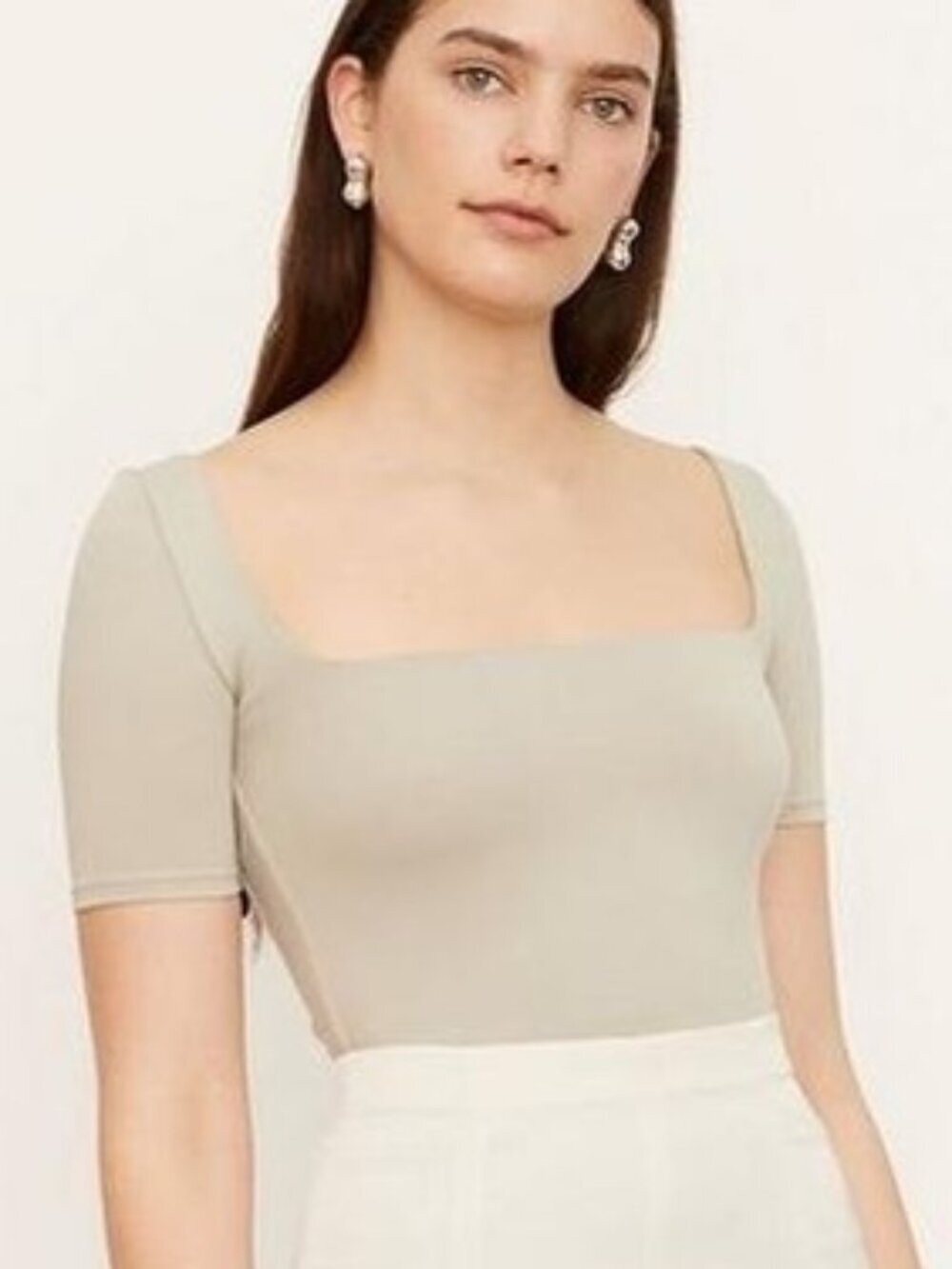 Vince short sleeve square neck tee in light dove S Nwt